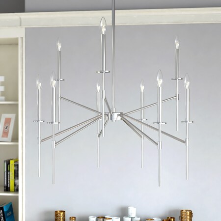 Vaxcel Kedzie 32-in Polished Nickel Modern 9 Light Chandelier Candelabra H0260